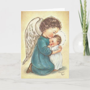 Cartes Pour Fêtes Annuelles Vintage Angel and Baby