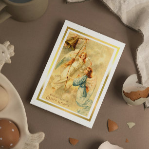 Cartes Pour Fêtes Annuelles Vintage Anges Cloches Gold Frame Pâques Bénédictio