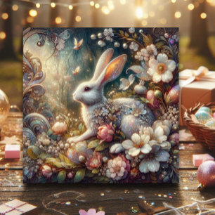 Cartes Pour Fêtes Annuelles Vintage Art Nouveau Pastel Rabbit de Pâques Floral
