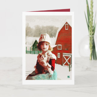 Cartes Pour Fêtes Annuelles Vintage Barne Kitty Christmas Card frontière blanc
