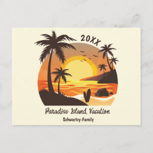 Cartes Pour Fêtes Annuelles Vintage Beach Sunset Vacation surf orange brown
