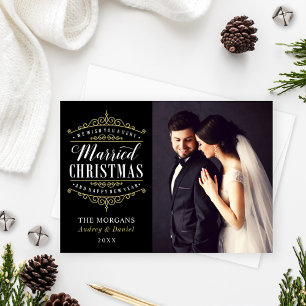 Cartes Pour Fêtes Annuelles Vintage Black Gold Marié Mariage de Noël Photo