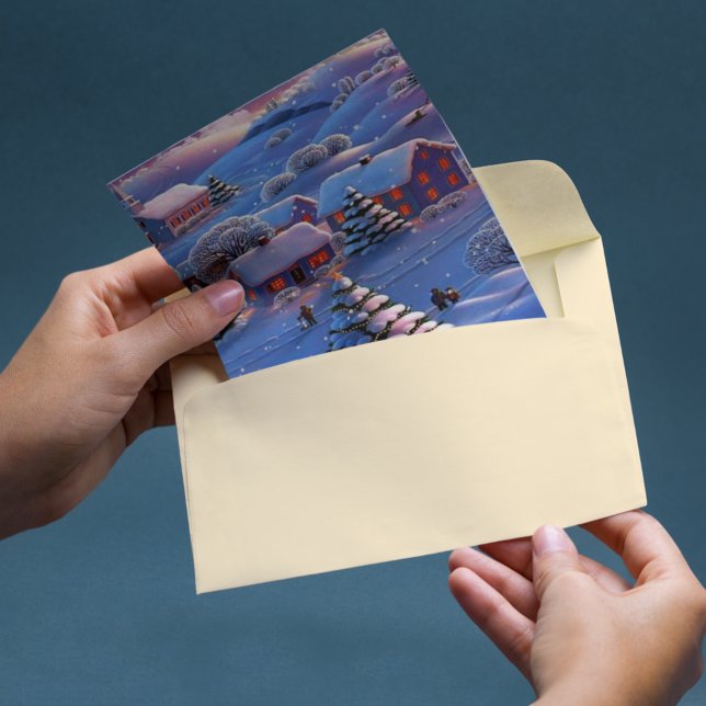 Cartes Pour Fêtes Annuelles Vintage Bleu Noël hiver Wonderland Neige (Créateur téléchargé)