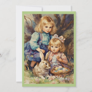 Cartes Pour Fêtes Annuelles Vintage Bunny de Pâques Enfants Vert