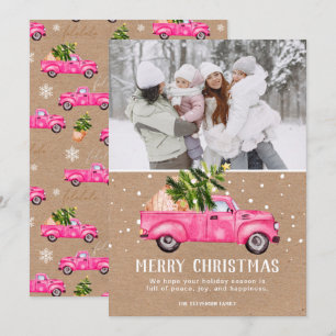 Cartes Pour Fêtes Annuelles Vintage camion rose rouge sapin de Noël photo