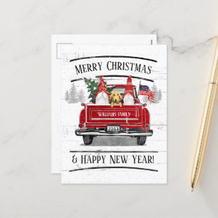 Cartes Pour Fêtes Annuelles Vintage Camion Rouge Gnome Chien Patriotique Noël