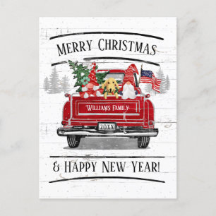 Cartes Pour Fêtes Annuelles Vintage Camion Rouge Gnome Couple Chien Noël Patri