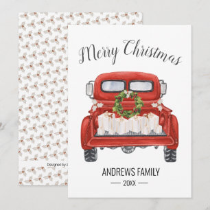 Cartes Pour Fêtes Annuelles Vintage Camion Rouge présente Joyeux Noël Famille