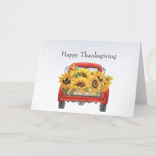 Cartes Pour Fêtes Annuelles Vintage Camion Rouge Tournesols Fret Thankgiving