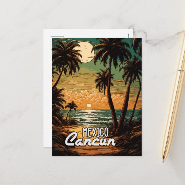 Cartes Pour Fêtes Annuelles Vintage Cancun Mexique Poster Art Travel (Devant/Arrière en situation)