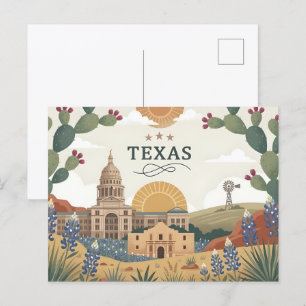 Cartes Pour Fêtes Annuelles Vintage Capitole de l'État du Texas à Austin Alamo