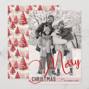 Cartes Pour Fêtes Annuelles Vintage Chic Red & Pink Arbres de Noël Une photo