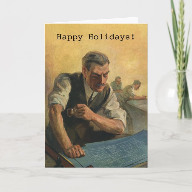 Cartes Pour Fêtes Annuelles Vintage Christmas, Architecte w Bâtiment Blueprint (Devant)