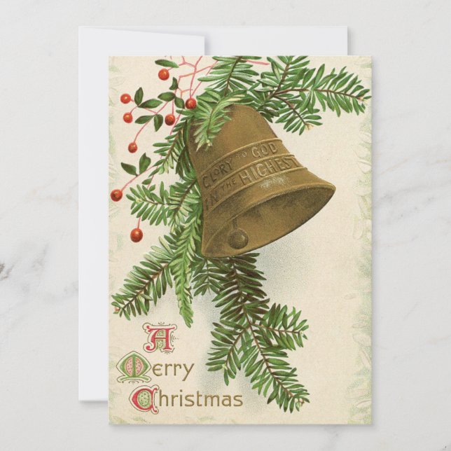 Cartes Pour Fêtes Annuelles Vintage Christmas Bell (À feuillage persistant) Ca (Devant)