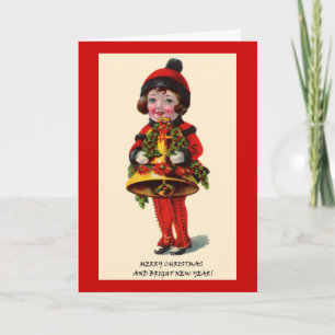 Cartes Pour Fêtes Annuelles Vintage Christmas Girl Bell Custom Names Citation