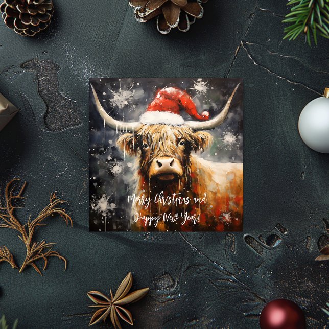 Cartes Pour Fêtes Annuelles Vintage Christmas Highland Cow (Vintage Christmas Highland Cow Holiday Card)