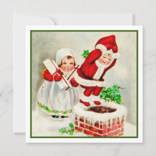Cartes Pour Fêtes Annuelles Vintage Christmas Santa Claus Helper’s