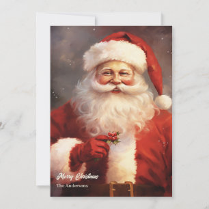 Cartes Pour Fêtes Annuelles Vintage classique Père Noël souriant casquette rou