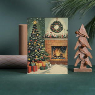 Cartes Pour Fêtes Annuelles Vintage Cosy Salon de Noël Arbre décoré