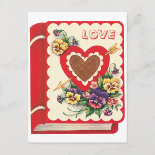 Cartes Pour Fêtes Annuelles Vintage Cute Valentine Love Livre Coeur et Fleurs