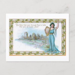 Cartes Pour Fêtes Annuelles Vintage dame irlandaise avec la harpe et la fronti
