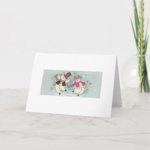 Cartes Pour Fêtes Annuelles Vintage Dancing Snowman Couple
