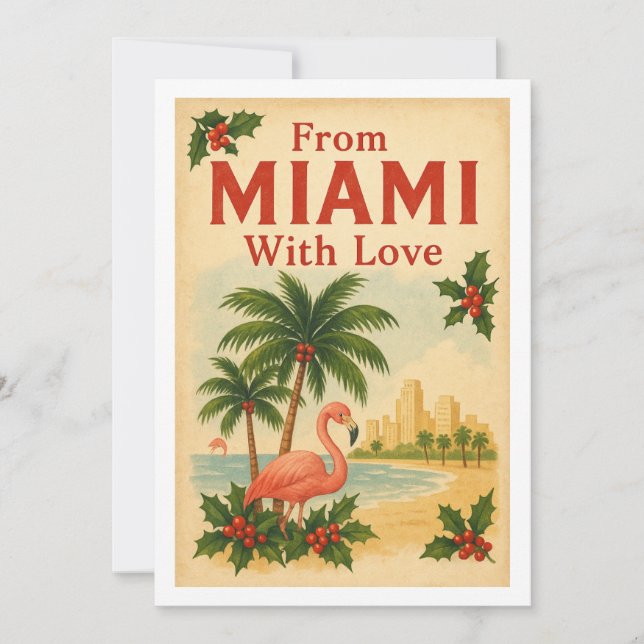 Cartes Pour Fêtes Annuelles Vintage De Miami Avec Un Noël D'Amour (Devant)