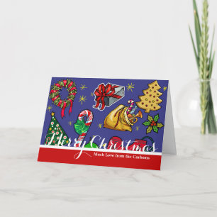 Cartes Pour Fêtes Annuelles Vintage de Noël rétro couleur bleu rouge vert