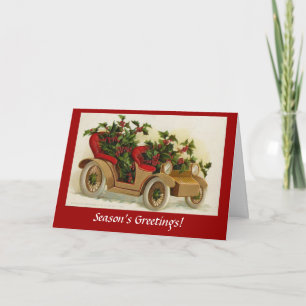 Cartes Pour Fêtes Annuelles Vintage Décoré Automobile Vacances Noël