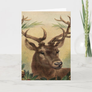 Cartes Pour Fêtes Annuelles Vintage Deer Buck Stag Nature Noël rustique