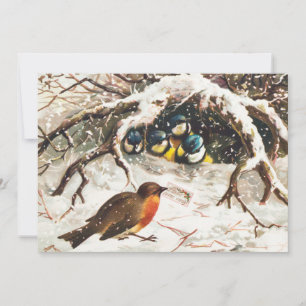 Cartes Pour Fêtes Annuelles Vintage description des oiseaux à Noël de neige