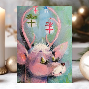 Cartes Pour Fêtes Annuelles Vintage Doer Deer Long Eyelashes Noël rétro
