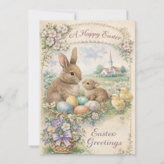 Cartes Pour Fêtes Annuelles Vintage Easter Bunny and Chicks Pastel
