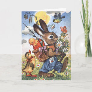 Cartes Pour Fêtes Annuelles Vintage Easter Bunny is On His Way,