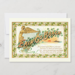 Cartes Pour Fêtes Annuelles Vintage Erin Go Bragh, Harpe et Shamrock