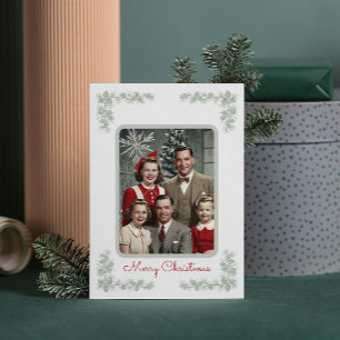 Cartes Pour Fêtes Annuelles Vintage Famille Photo Cadre Vert Pin Noël