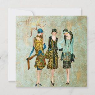 Cartes Pour Fêtes Annuelles Vintage Femmes des années 1930 Merci