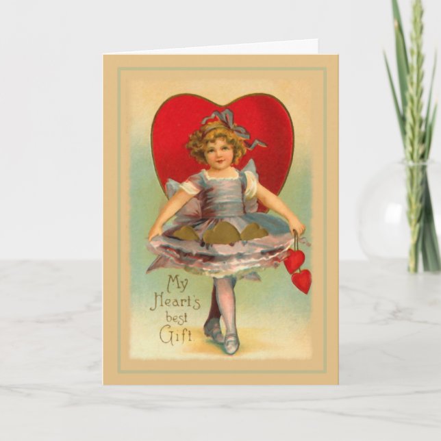 Cartes Pour Fêtes Annuelles Vintage fille avec les coeurs (Devant)