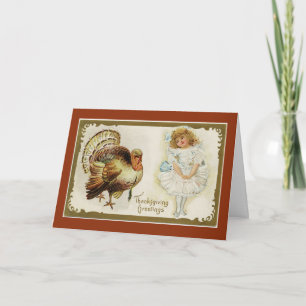 Cartes Pour Fêtes Annuelles Vintage fille avec Turquie
