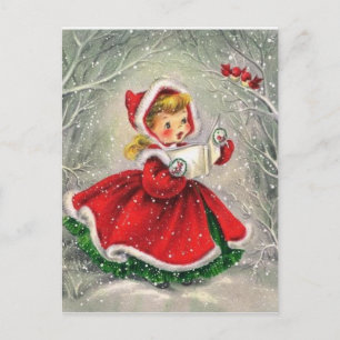 Cartes Pour Fêtes Annuelles Vintage Fille De Noël Chantant Aux Oiseaux