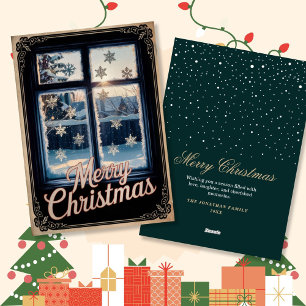 Cartes Pour Fêtes Annuelles Vintage Frosted Winter Window Salutations de Noël