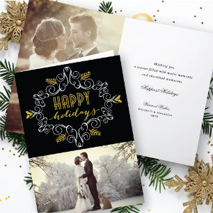 Cartes Pour Fêtes Annuelles Vintage Gold Deco Festive Foliage Joyeux vacances