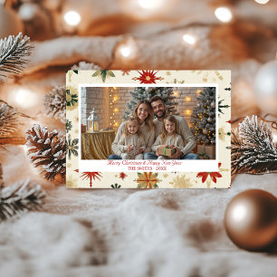 Cartes Pour Fêtes Annuelles Vintage Gold Snowflakes photo Flat Holiday Card