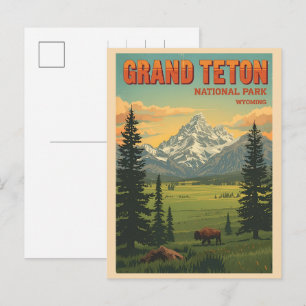 Cartes Pour Fêtes Annuelles vintage Grand Teton National Park Wyoming Rétro