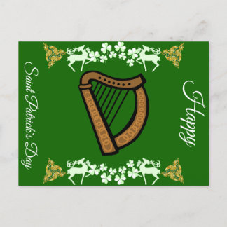 Cartes Pour Fêtes Annuelles Vintage Harpe Saint Patrick Shamrock Celtique