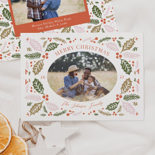 Cartes Pour Fêtes Annuelles Vintage Holly Berries Oval Photo Coloré brillant