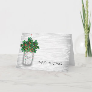 Cartes Pour Fêtes Annuelles Vintage Holly Berry Mason Jar Rustic Holiday Card