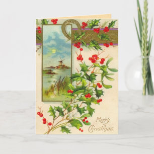 Cartes Pour Fêtes Annuelles Vintage Holly Christmas