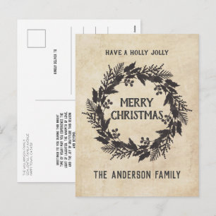 Cartes Pour Fêtes Annuelles Vintage Holly Feuilles Wreath Noël