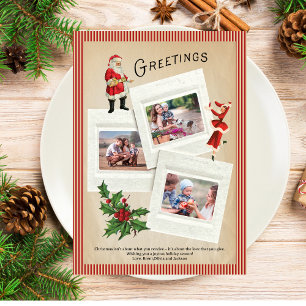 Cartes Pour Fêtes Annuelles Vintage Holly Photo Collage Joyeux Noël